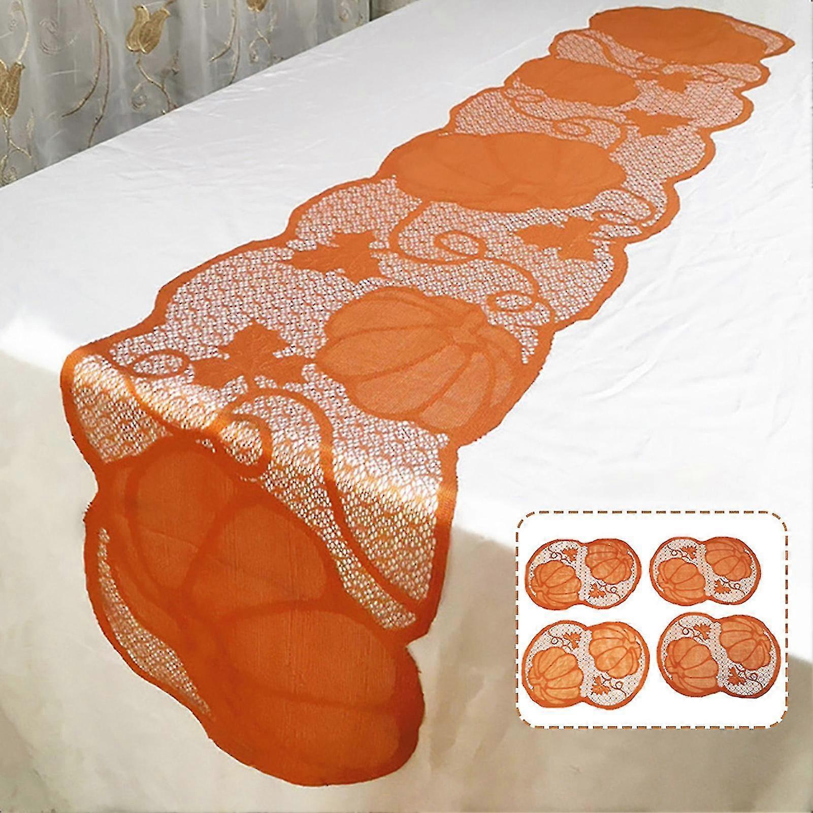 Thanksgiving Day Table Runner With 4 Placemats Fall Pumpkin Maple Lace Table Runner Placemats For Thanksgiving Party