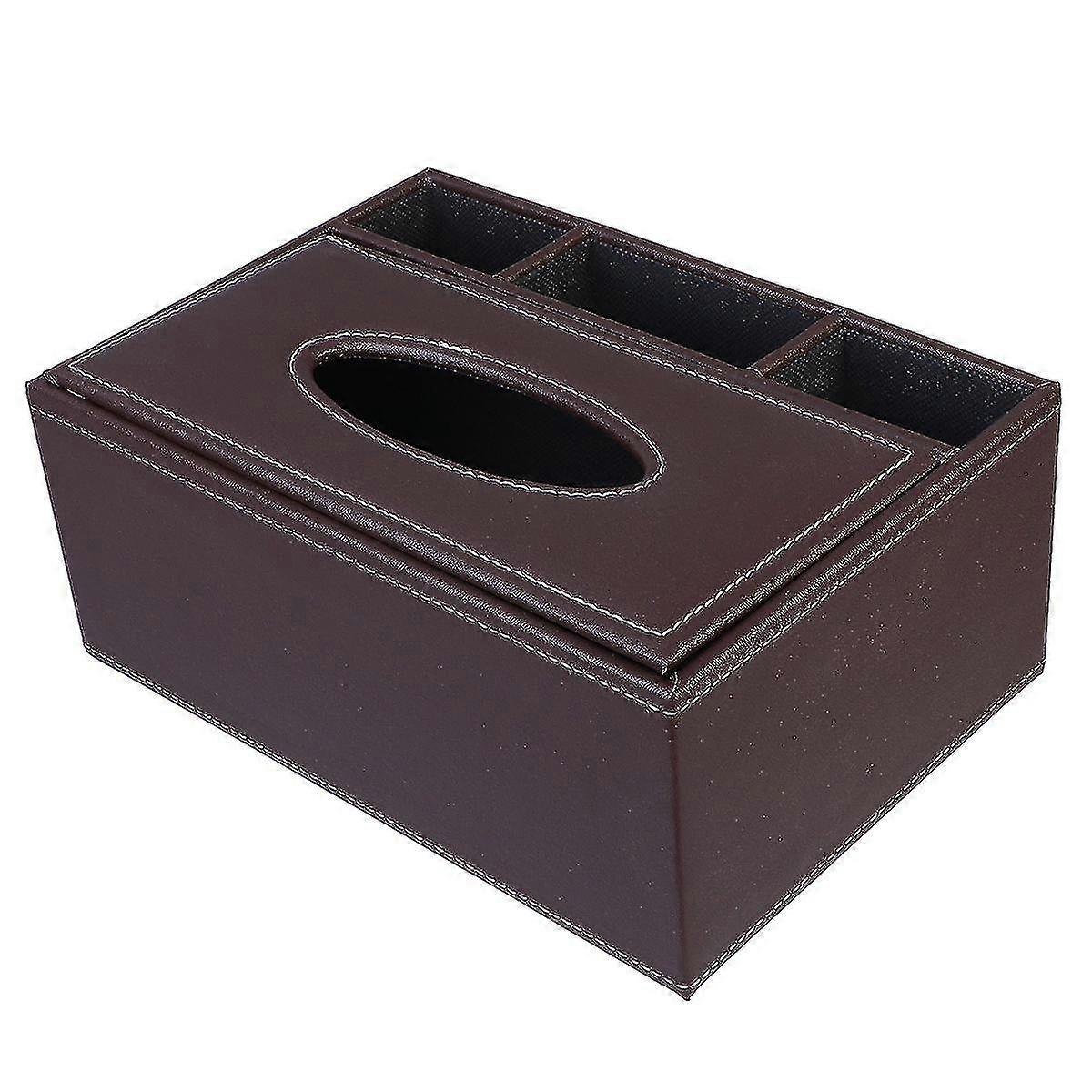 Leather Tissue Box Simple Style Napkin Storage Container Convenient Paper Towel Organizer For Home Bar Office (brown)