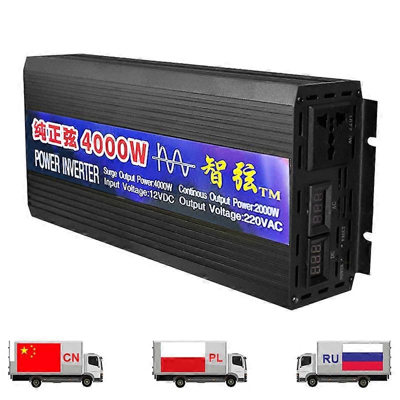 New Pure Sine Wave Inverter 2000W 3000W 4000W Power Solar Car Inverters With LED Display DC 12V 24V To AC 220V Voltage Converter