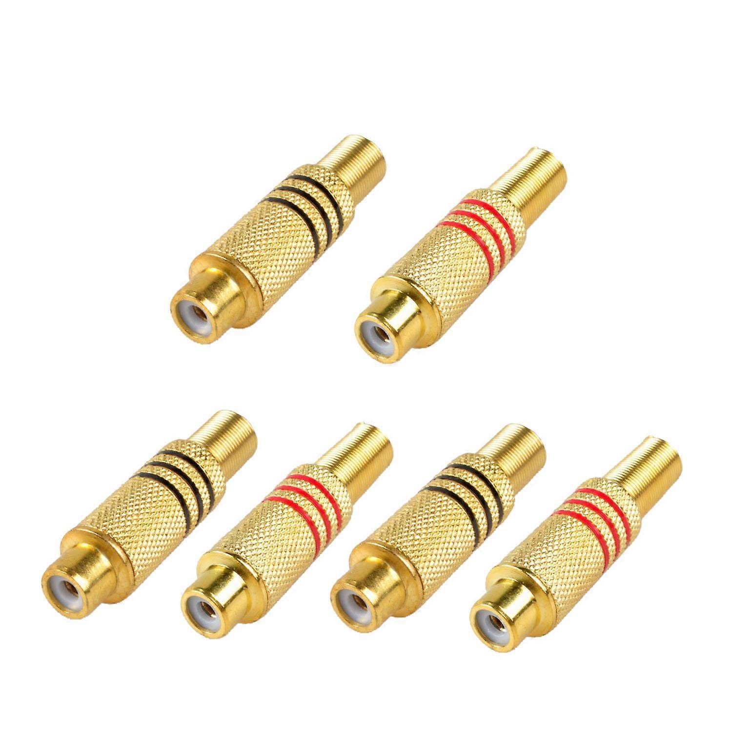 RCA Connector Plug,6-Pack RCA Female Plug Screws Audio Video In-Line Adapter Gold Plated Solder Typ