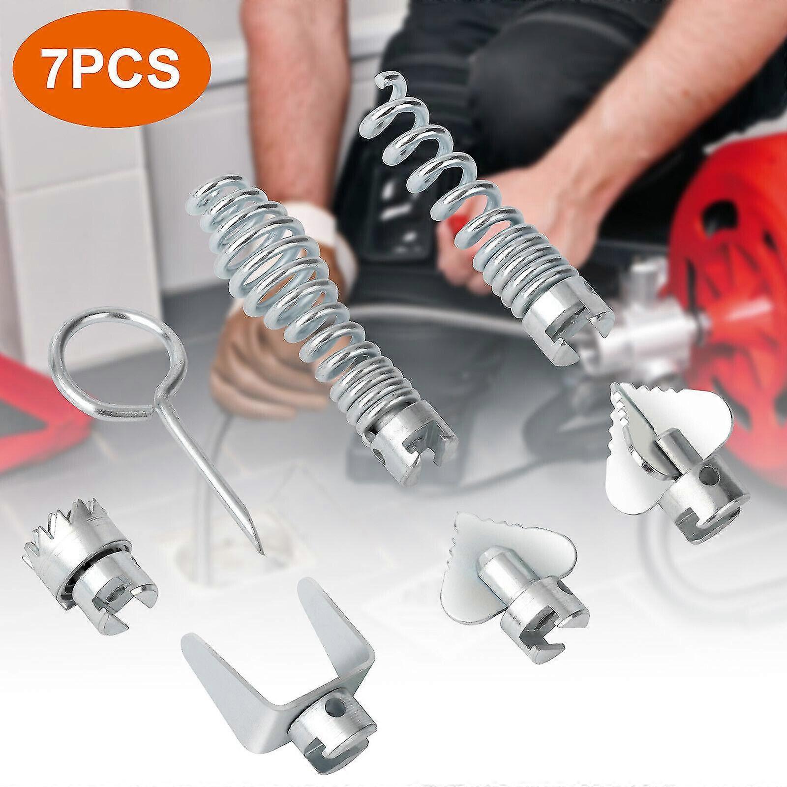 7X Cutter Set Drain Cleaner Plumbing Snake Cable Auger Clog Sewer Unblocker Tool