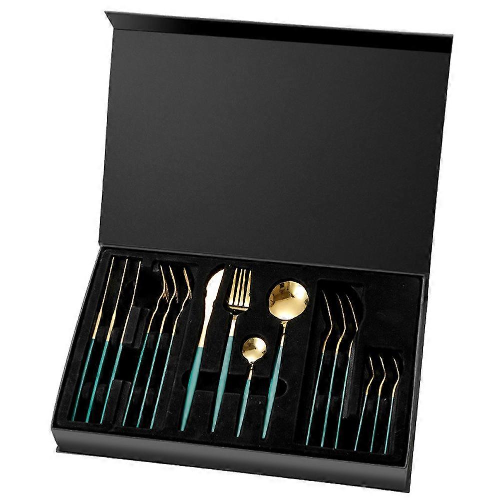 16pcsカトラリーセット食器食器スプーンフォークナイフステンレススチールシアン