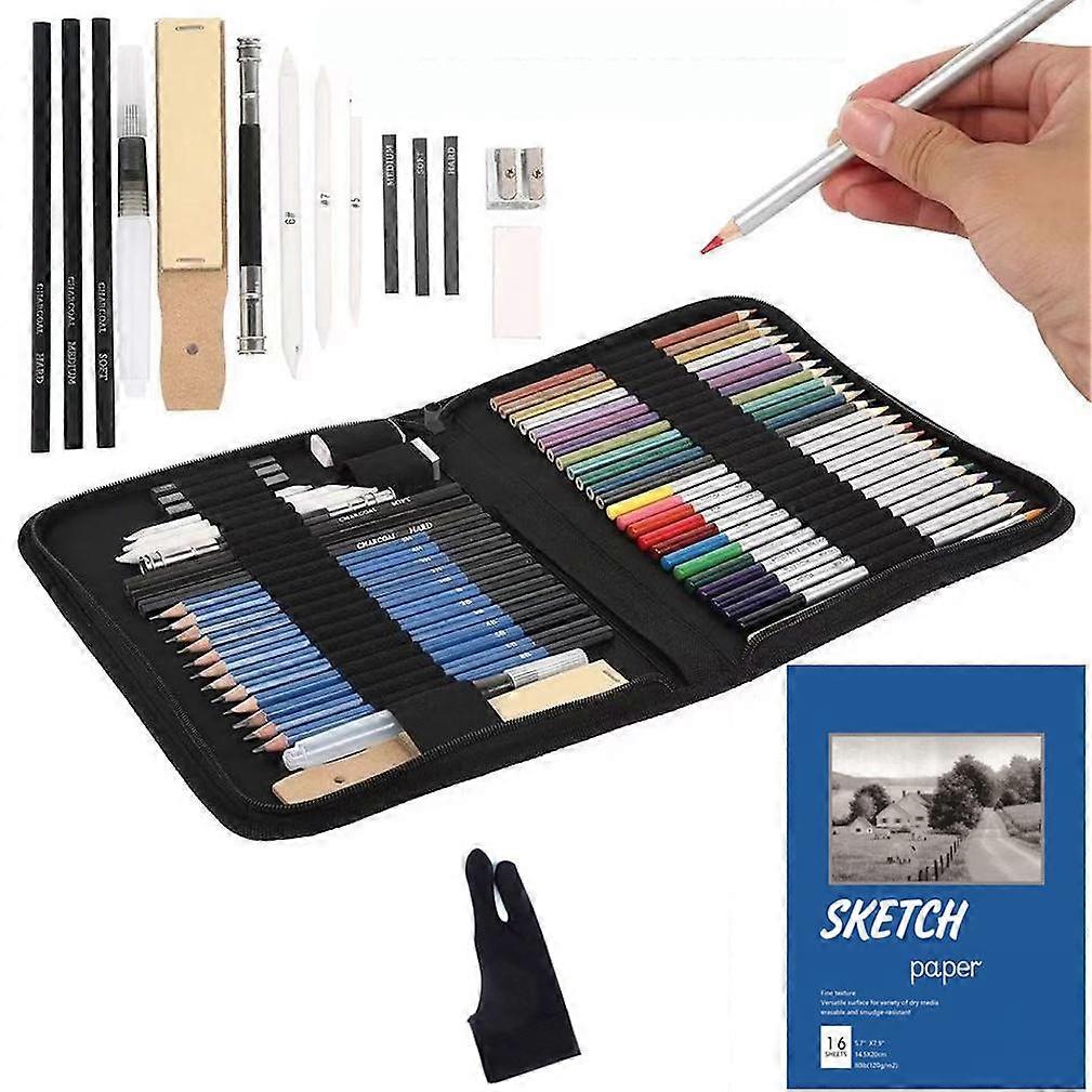53pcs Beginners Sketching Pencils Set Art Kit Water Soluble Pencil for Shading Drawing Design