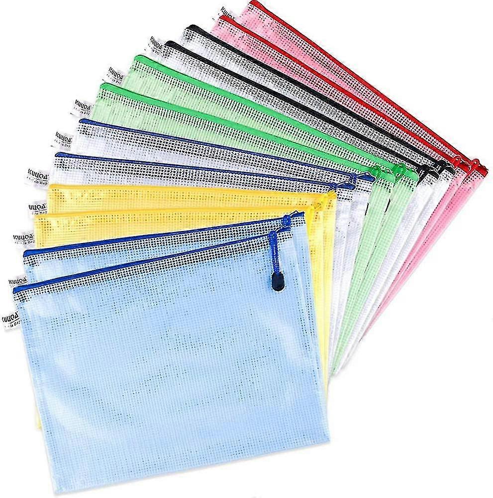 12 pcs A4 Document Sac Imperméable Maille Fermeture Éclair Sacs Fermeture Éclair Dossier Sacs Maille Document