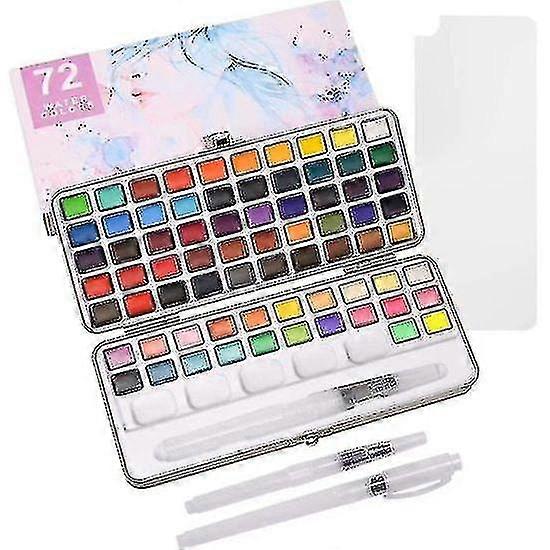 Watercolor Paint Palette 72 Colors Solid Pearlescent Color Paint Box Beginner Professional Portable Set