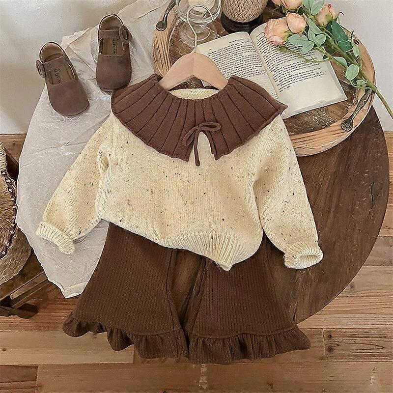 Koreansk kostym för barn Retro flicka kläder Cardigan stickad tröja+utsvängda byxor Höst 2 delar set Barn topp och botten kläder setKIDS outfit set