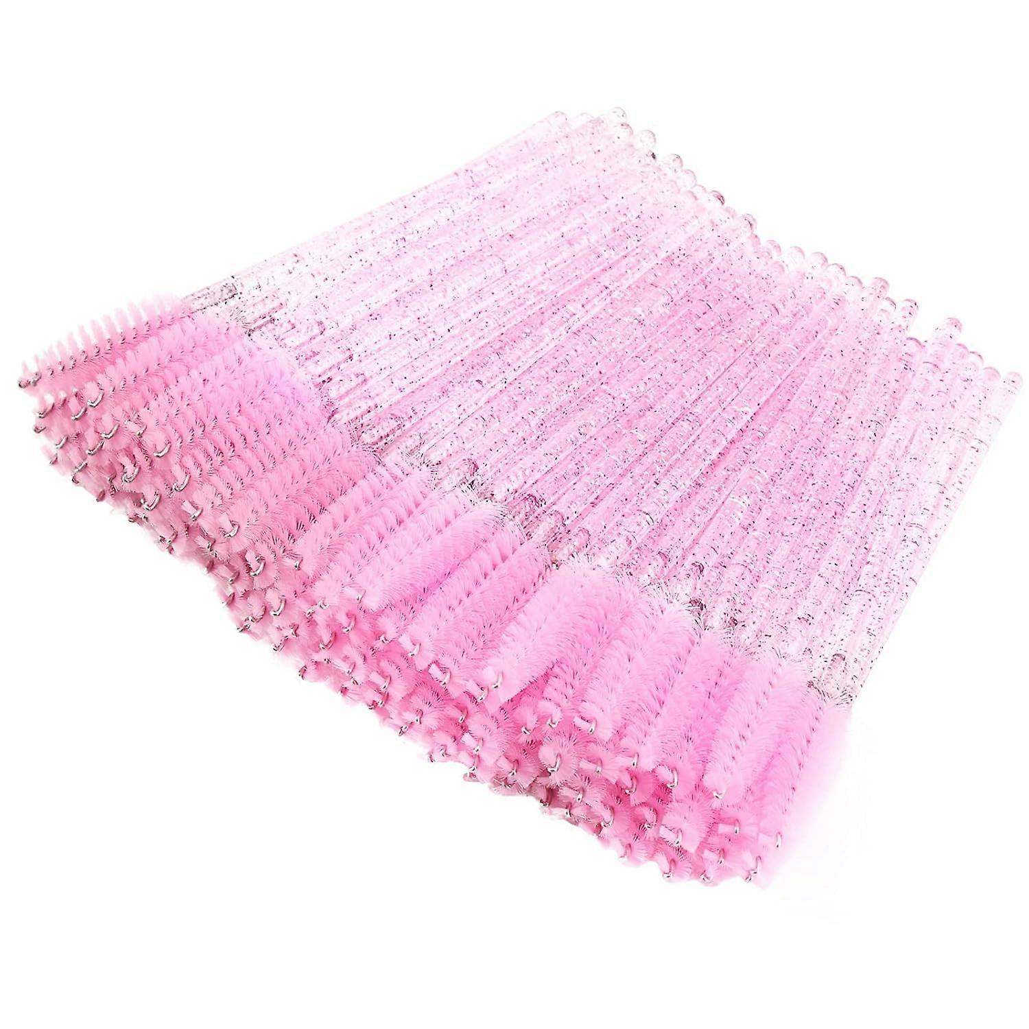 100 Pieces Disposable Lash Wands Eyelash Brushes with Crystal Handle Eyebrow Brushes Spoolies for Eyelash Extensions - Pink
