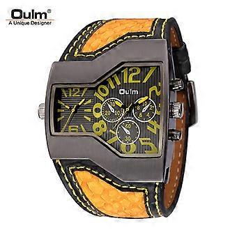 Oulm Relógios Top Brand Luxo Militar Quartzo Watch Unique Multiple Time Zone Leather Strap Masculino Relógio de pulso Relogio Masculino