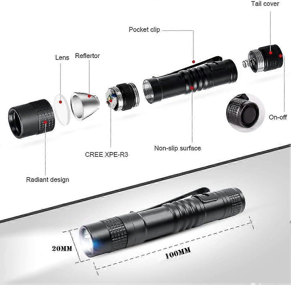 Led Pen Torch Mini Flashlight Super Small Pocket Clip Waterproof Powered