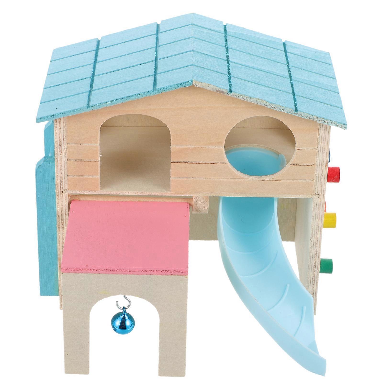 Drevený škrečok Dom Hideout Habitat Pet Cvičenie Cvičenie Ihrisko Slide Deck Rebrík