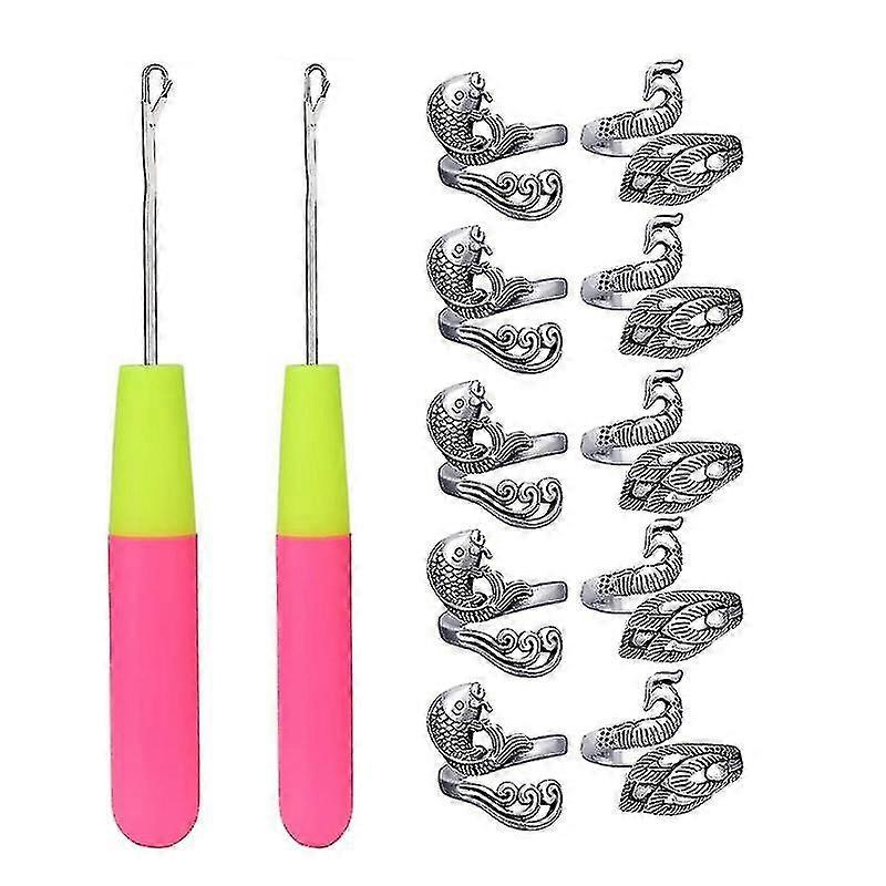 10 Pieces Adjustable Knitting Loop Ring Crochet Loop Thimble Knitting Accessories Ring Yarn Guide Finger Holder With 2 P