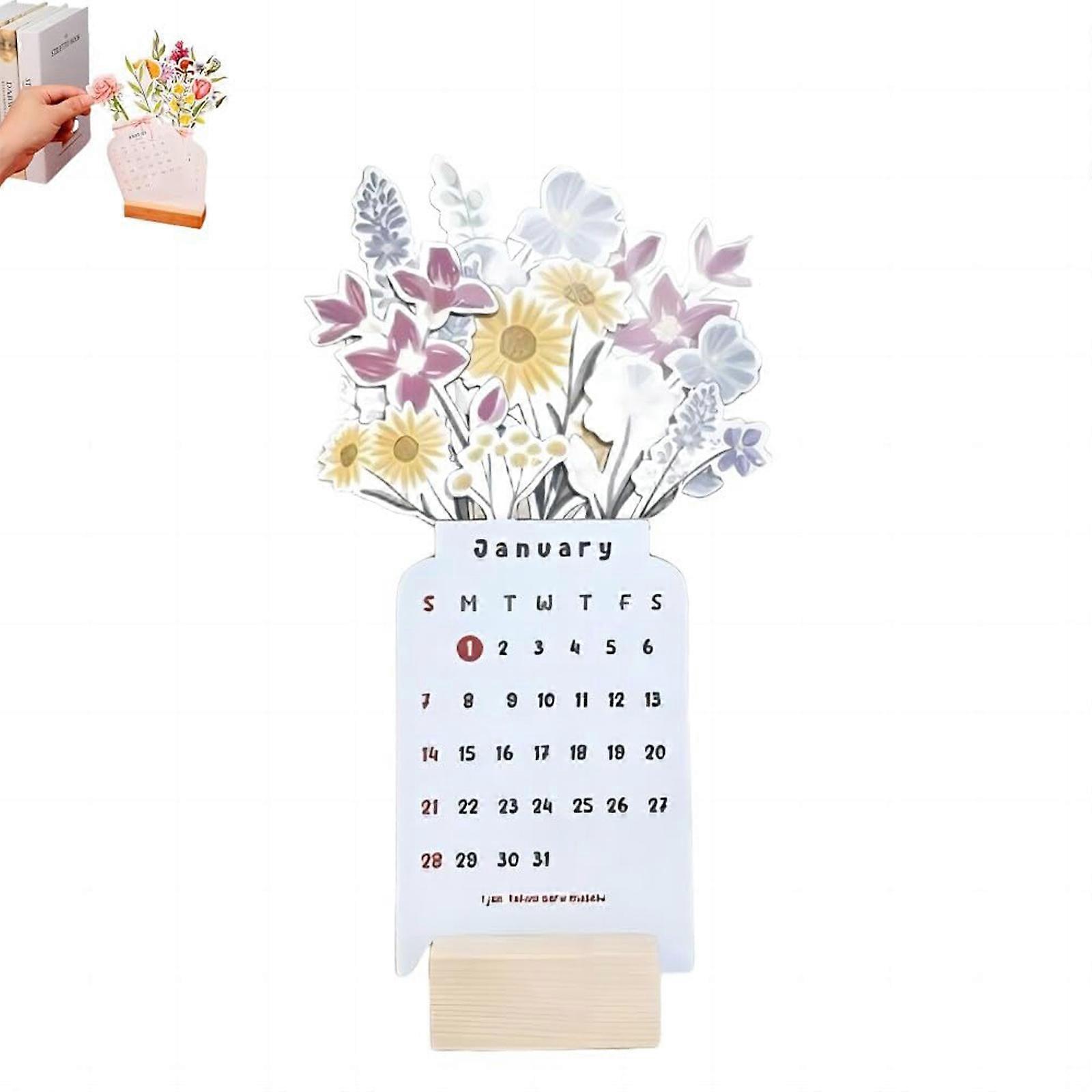 New Upgraded 2024 Creative Flower Desk Calendar, Vase Shaped New Year Monthly Calendar Planner