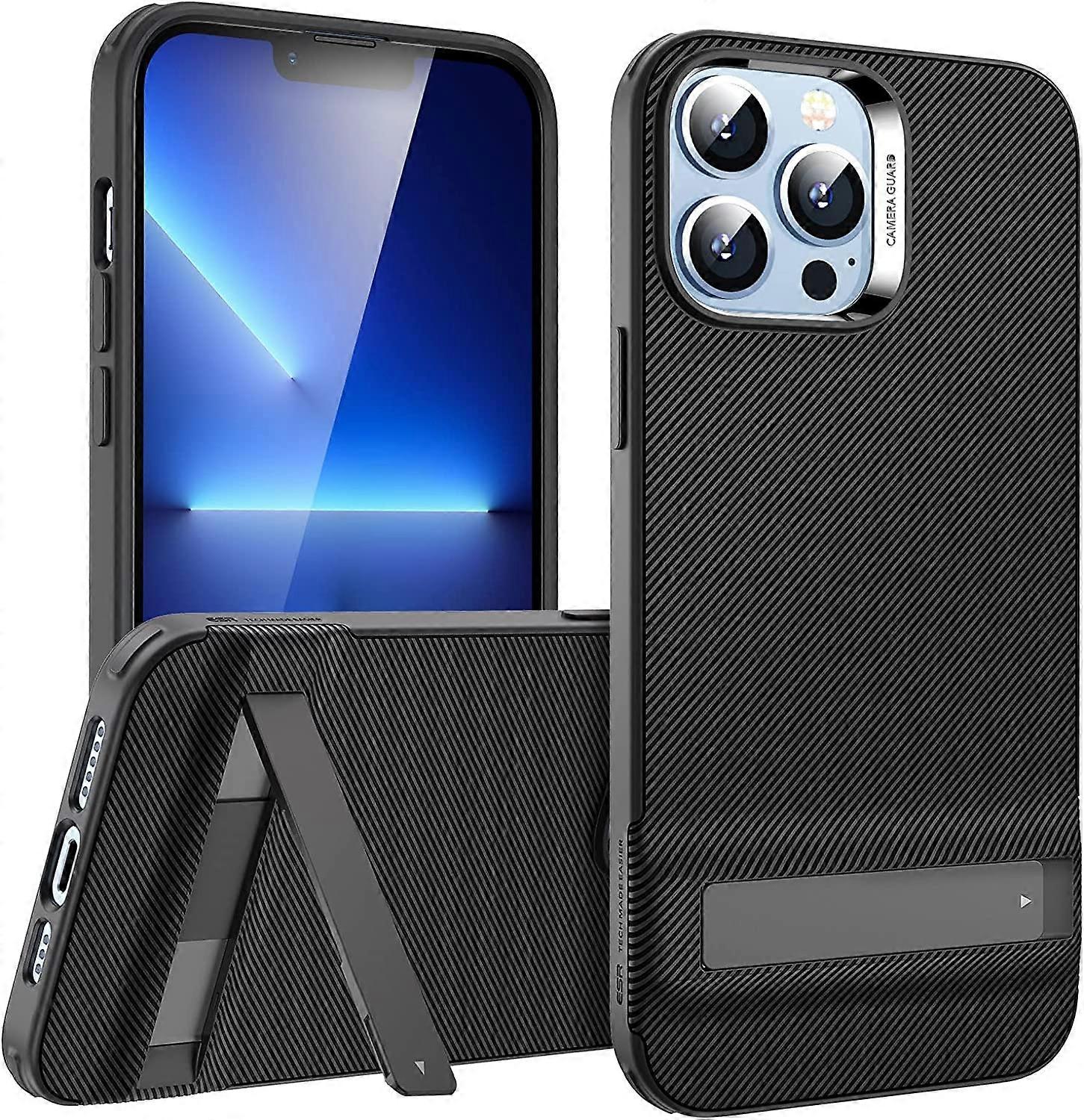 Metal Kickstand Case Compatible with iPhone 13 Pro Case, Patented Three-Way Stand, Reinforced Drop Protection, Slim Flexible Back Cover, Clear