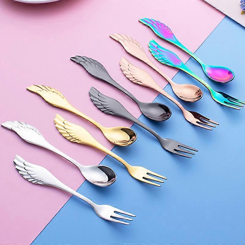 2021Creativity Wings Cutlery Set Stainless Steel Dinnerware Set 10Pcs Forks Coffee Spoons Flatware Set Kitchen Tableware Set