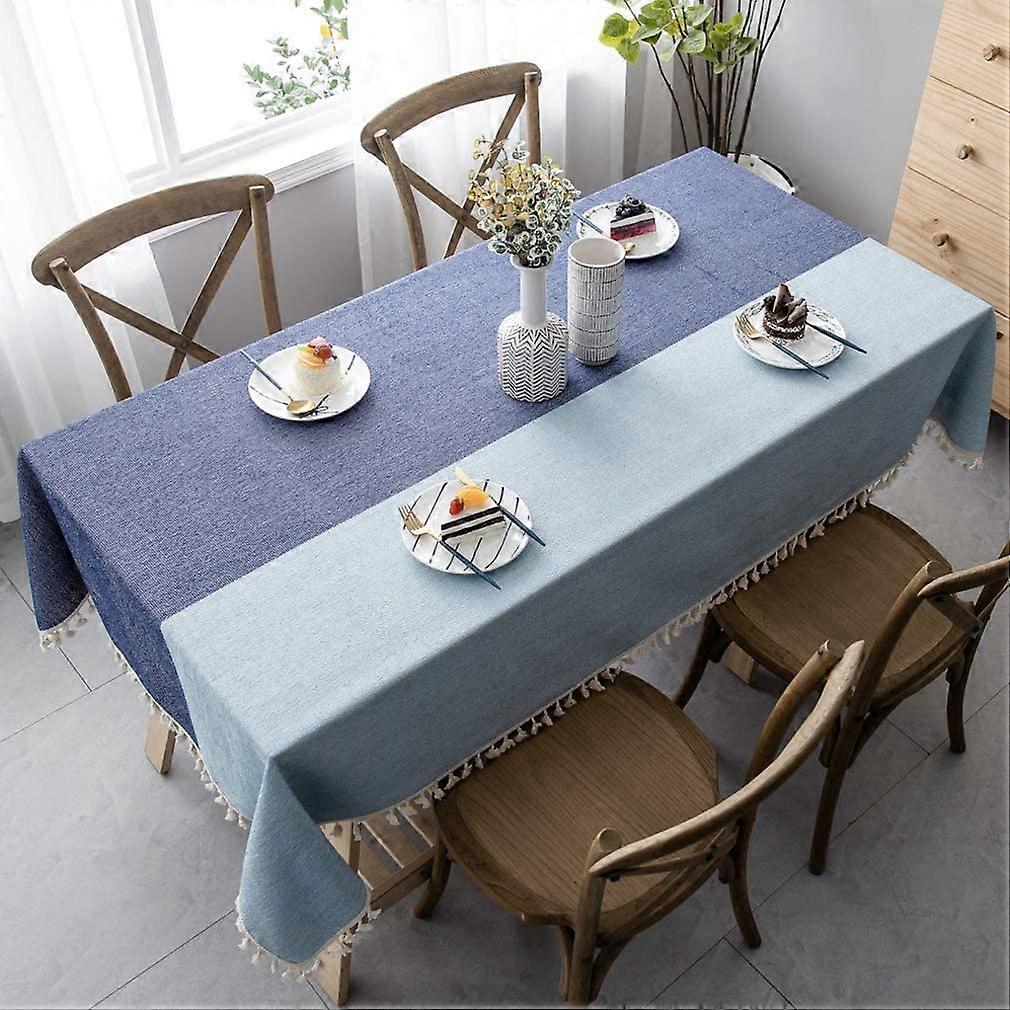 Tablecloth Cotton Linen Simple Style Table Linen Table Runner with Tassel Designed Stripes Splicing