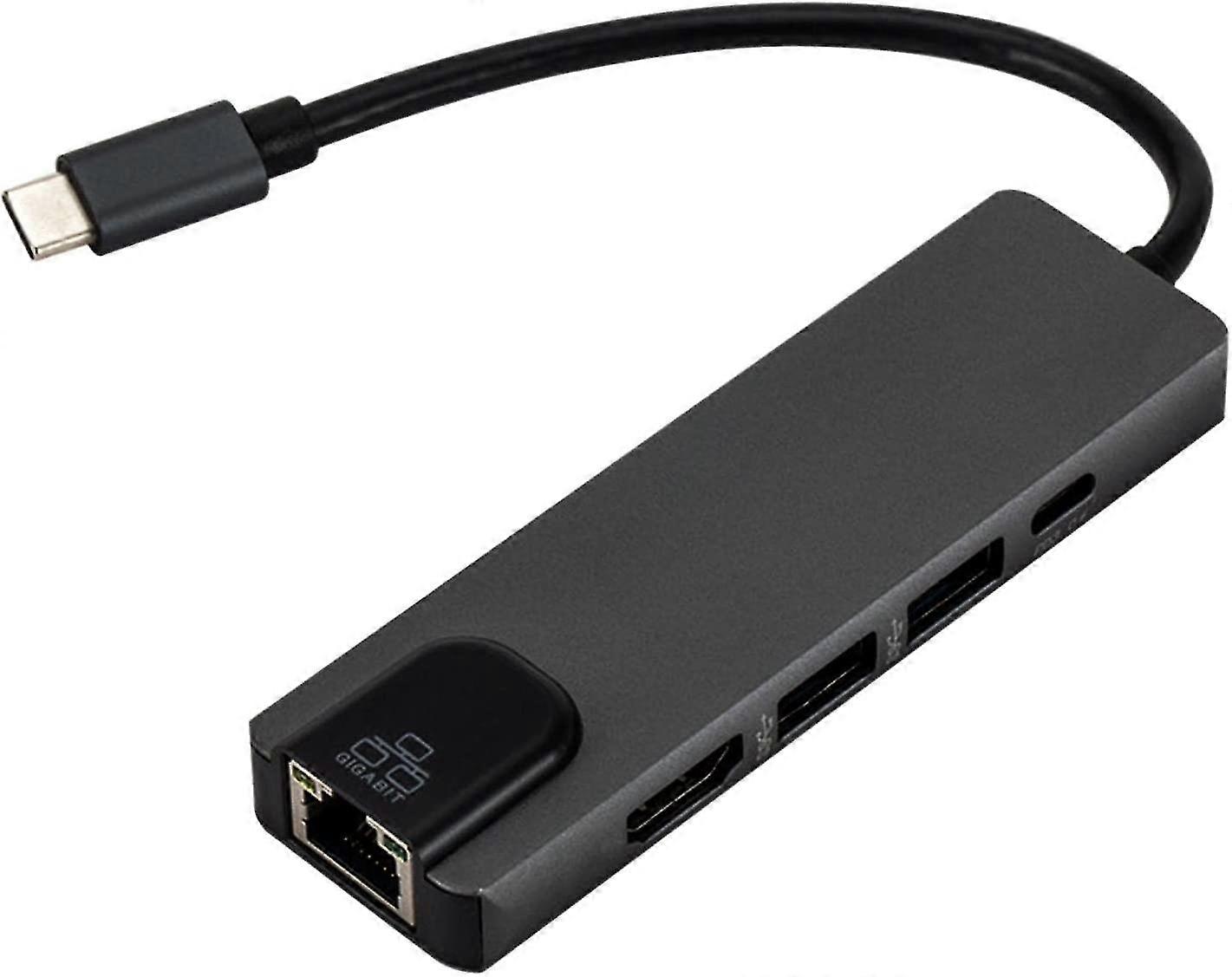 Type-c Docking Station To Hdmi+gigabit Network Card Computer Pd Charging Usb3.0 Hub Splitter 5 In 1 (gray) (1pcs)