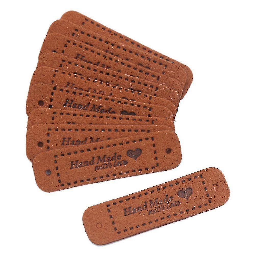 50 Pieces Handcrafted With Heart Faux Leather Sewn On Label Decoration