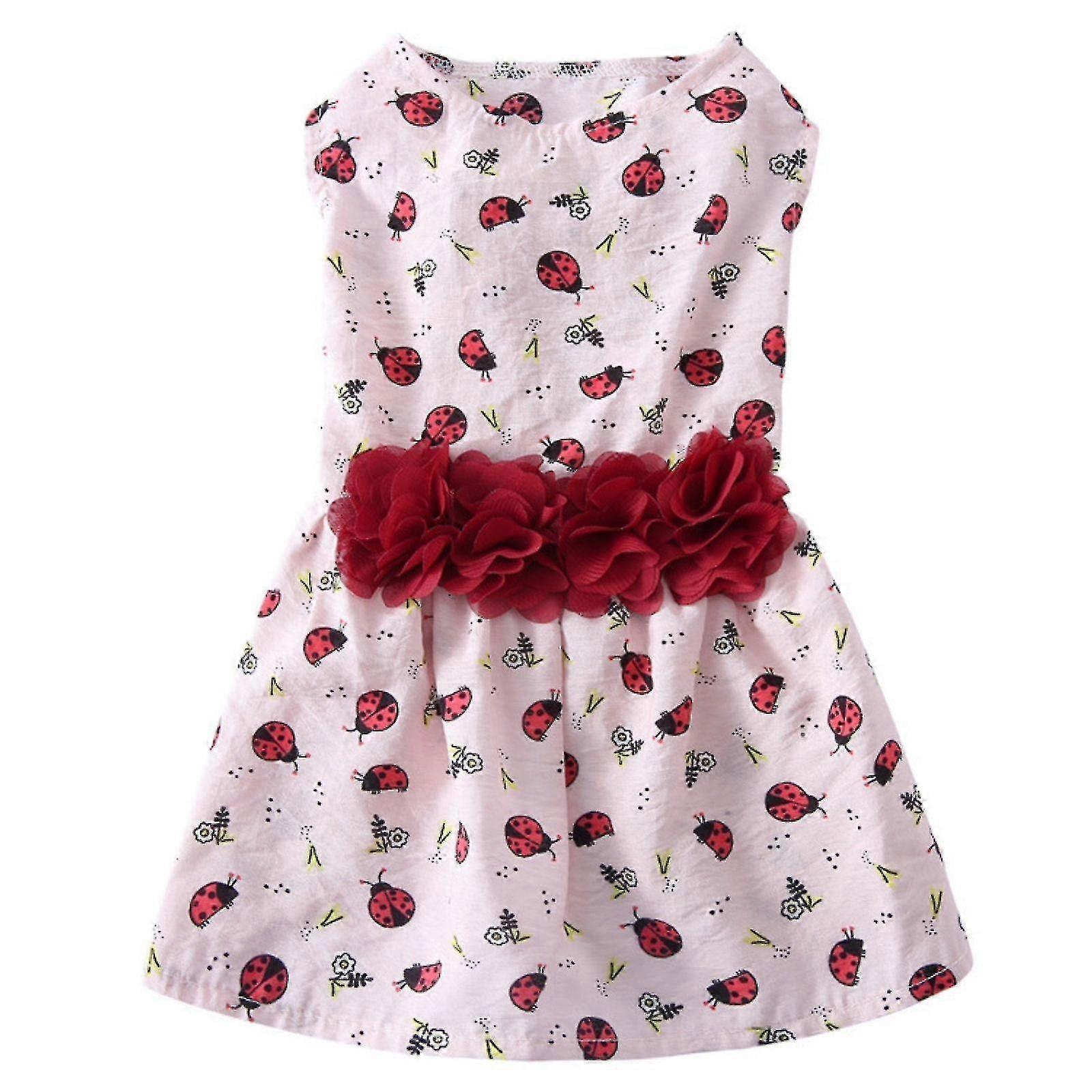 Ladybug Print Pink Pet Dog Princess Dress for Pet Dog Cat