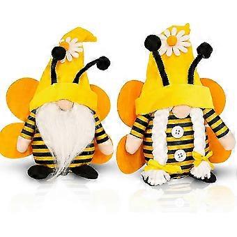 2PCS Bee Plush Stuffed Gnomes , Summer Gnome Ornaments...