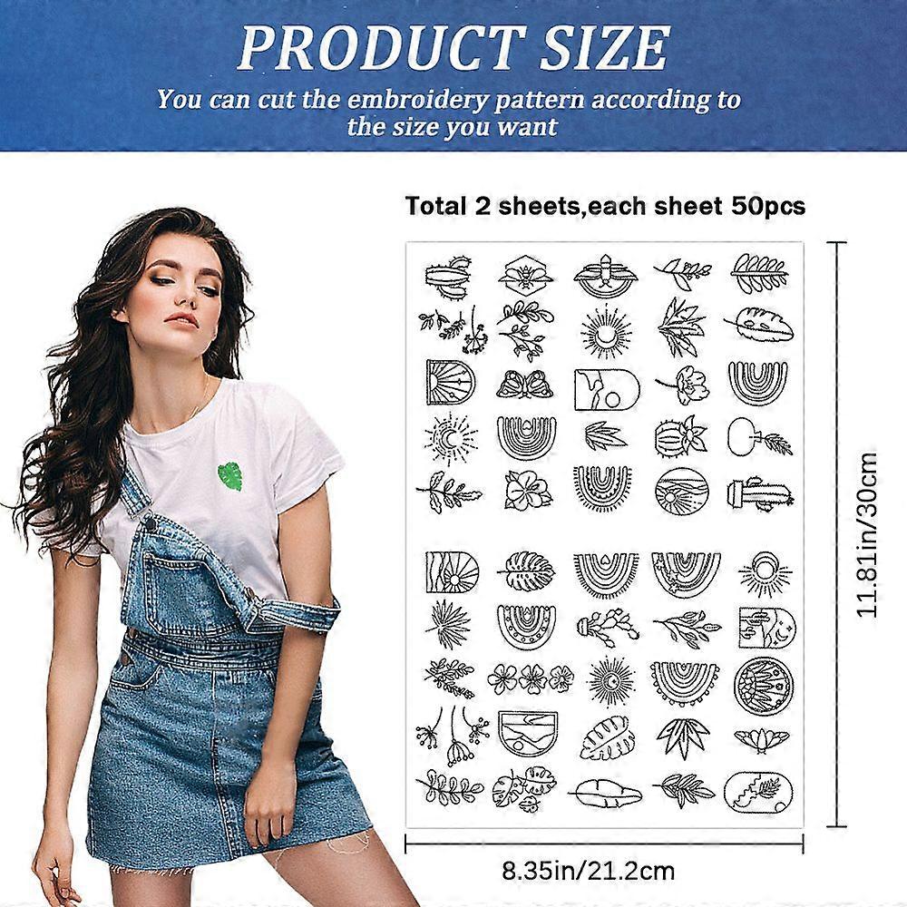 100Pcs Flowers Rainbow Water Soluble Embroidery Stabilizers Hand Sewing Stick and Stitch Transfers Paper Wash Away Pre-Printed Self Adhesive Patterns