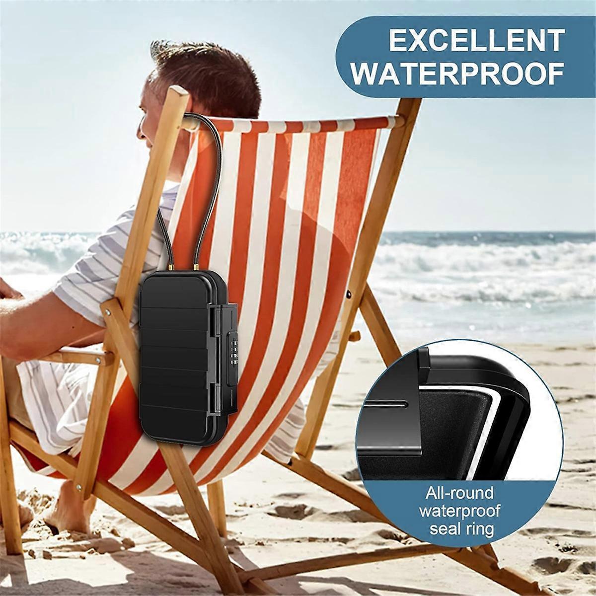 Portable Waterproof Mini Safe, Beach Travel Safe, Combination Safe Anti-Theft Lock Box with Detacha