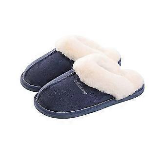 Women Men Slippers Fluffy Memory Foam Slip-on House Suedette Slipper with Anti-Skid Sole Indoor Outdoor,Navy blue44-45
