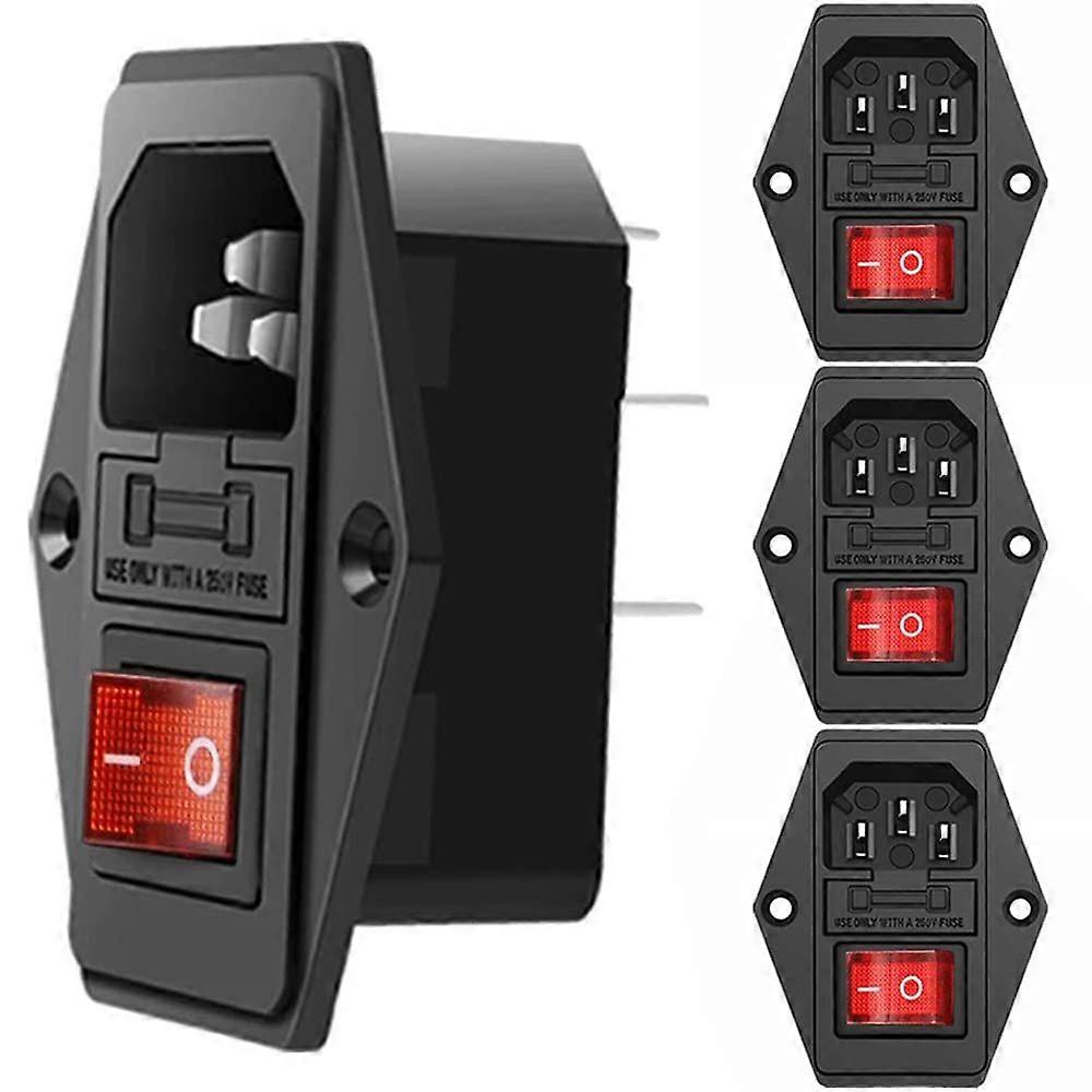 4pcs 3 Pin Inlet Module Socket 10A Fuse Switch, 10A Male Power Socket
