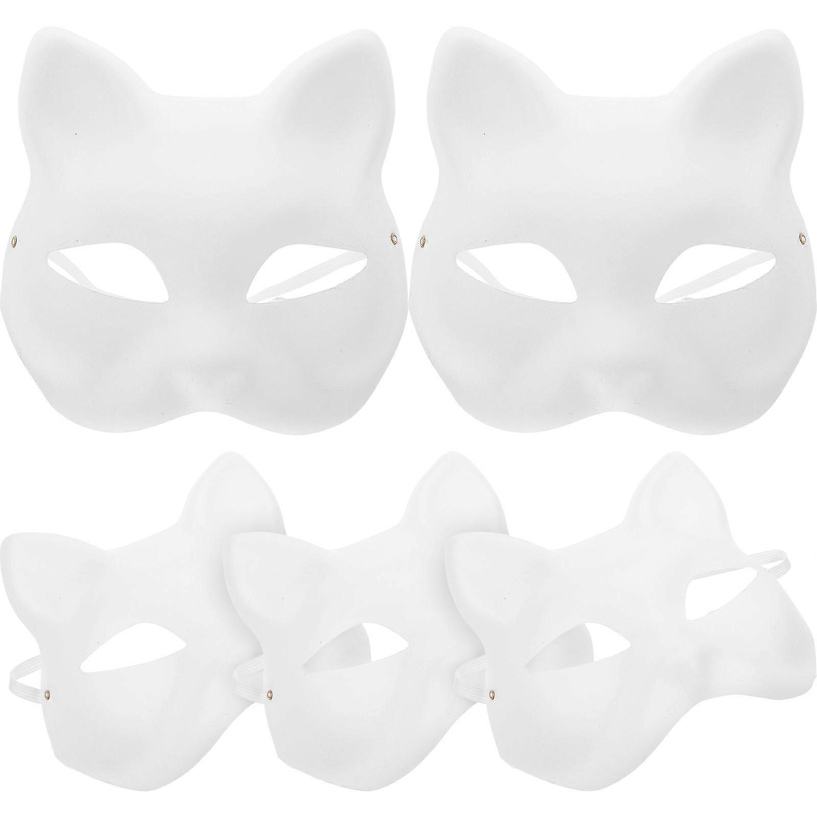 5Pcs DIY Unfinished Hand Painted Cat Mask Unpainted Masquerade Masks Blank Paper Masks