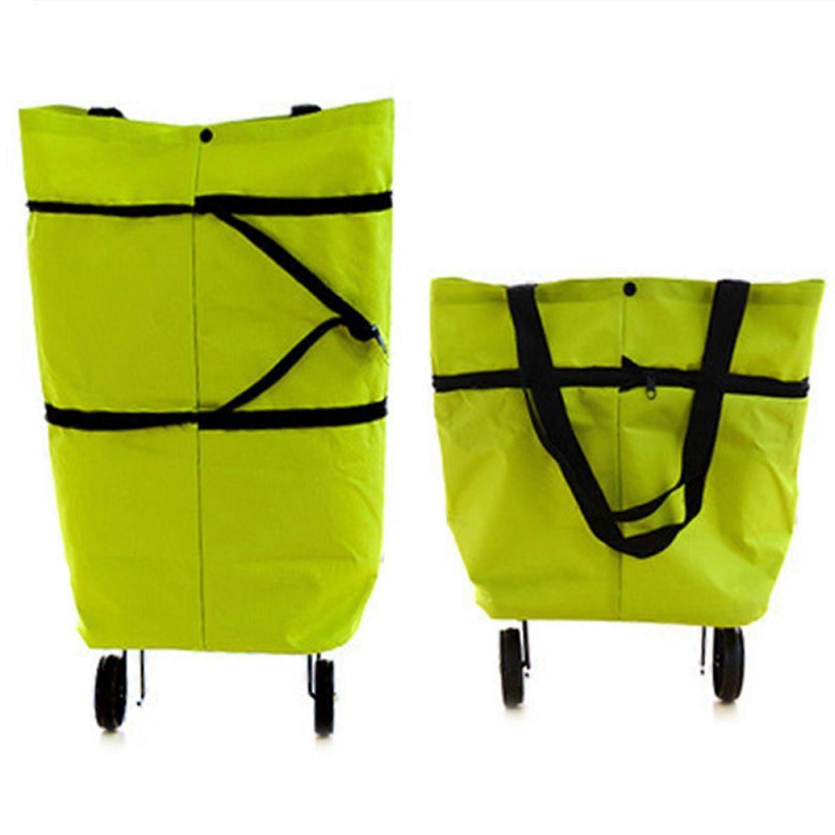 2 em 1 carrinho de compras dobrável portátil dobrável saco de compras com rodas leve rolamento (verde)