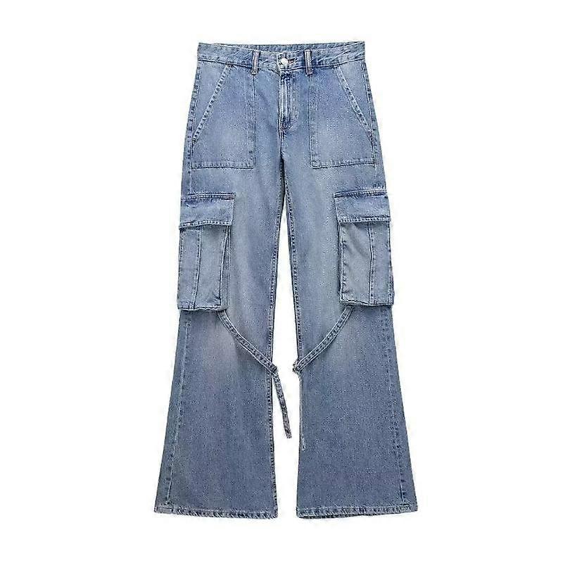 Spring Autumn Women's Pant Summer High Waisted Workwear Casual Pants Button Embellished Slightly Flared Jeans