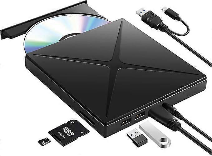 Compact Portable External CD/DVD Drive with SD TF Card Reader
