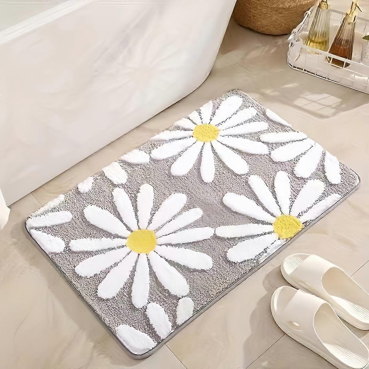 Flower Bath Mat, Water Absorbent Non-Slip Bathroom Rug, Dirt Resistant Foot Mat, 20x30 Inch Floral Design
