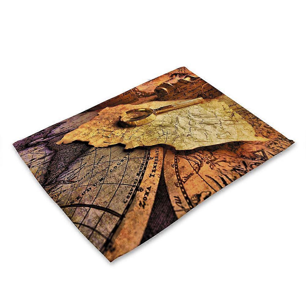 Retro World Map Print Anti-Slip Heat-insulation Placemat Bowl Plate Fork Table Mat(MS0028-4)