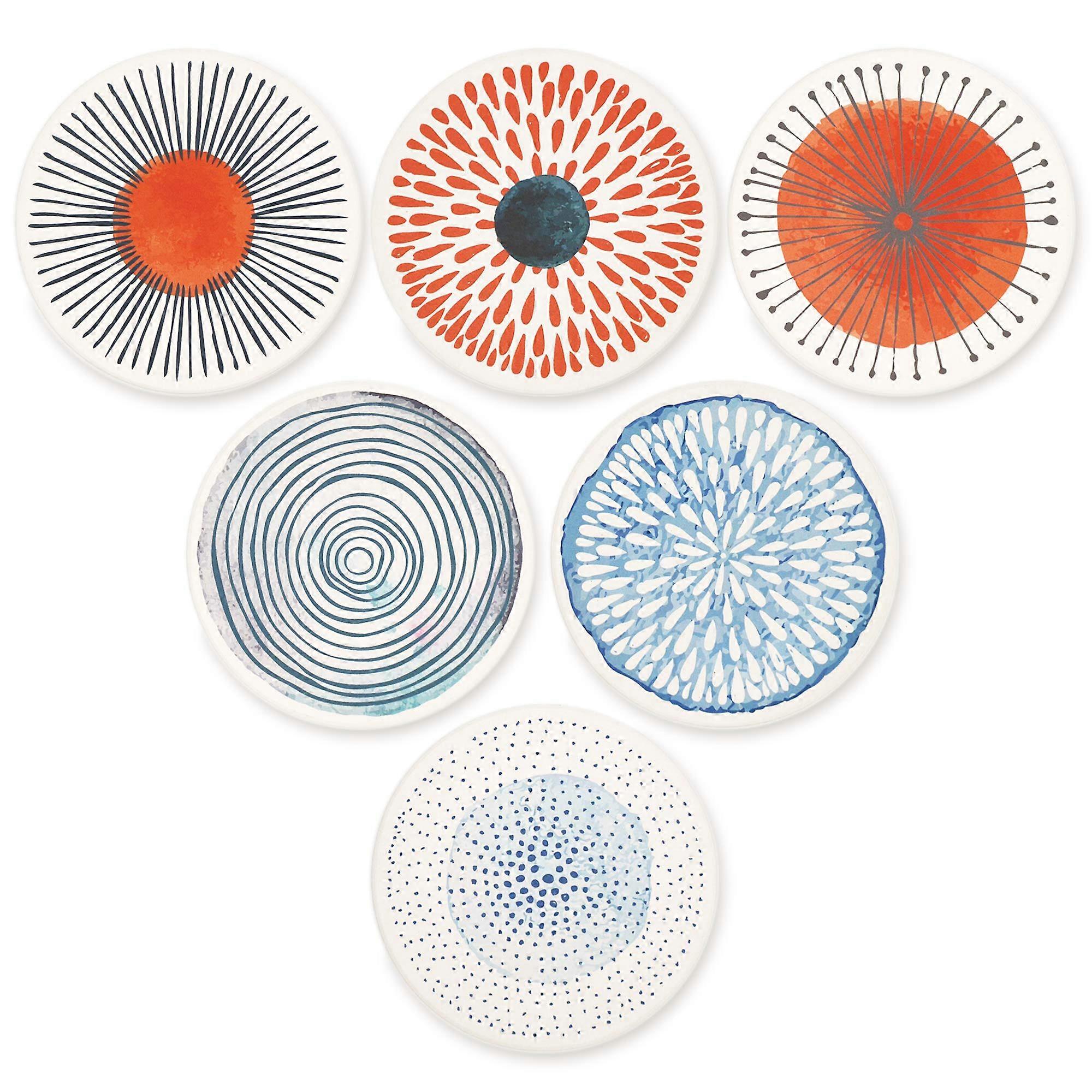 6-Pack Ceramic Coasters with Cork Base - Round Absorbent Protectors for Tables