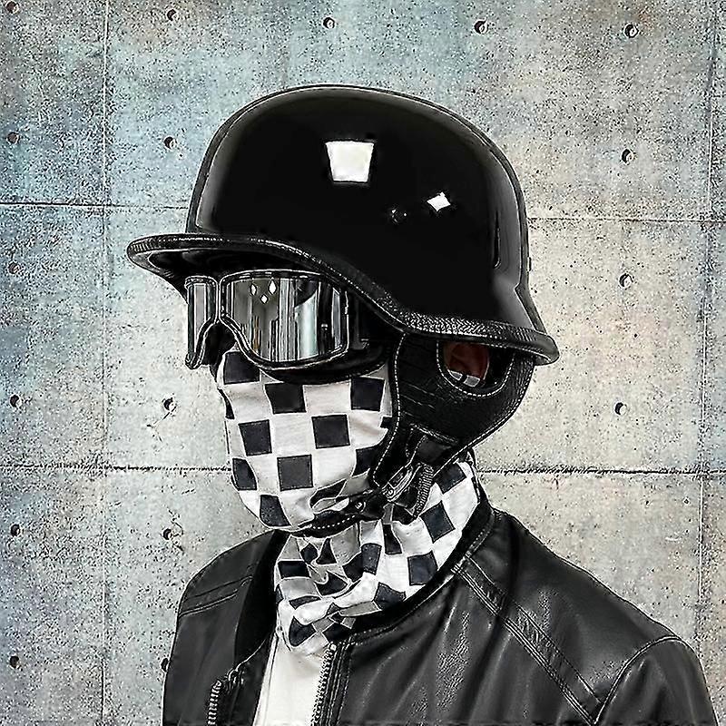 german motorcycle helmet with mask Style Half Open Face Adult Men Women DOT Approved Retro HelmetMatte Black (Large) : Automotive Free Head Wrap And Cloth Draw String Bag Included. Mayhem German Style Motorcycle Helmet