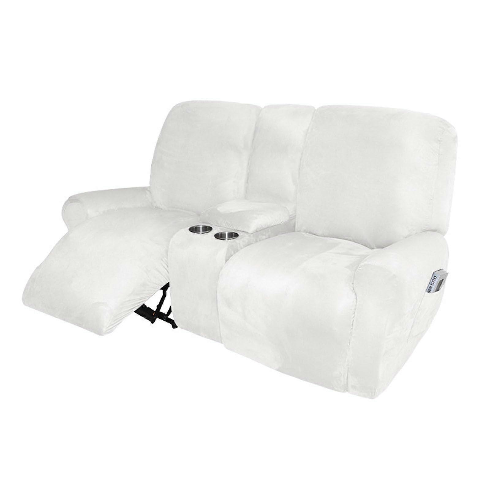 Suede Reclining Loveseat Cover with Center Console 8-Piece Fabric Stretch Soft Slipcovers, Stay in Place
