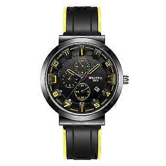 WLISTH 6176 Men Calendar Quartz Watch Small Dial Decor Fashion Wrist Watch-Yellowgreen