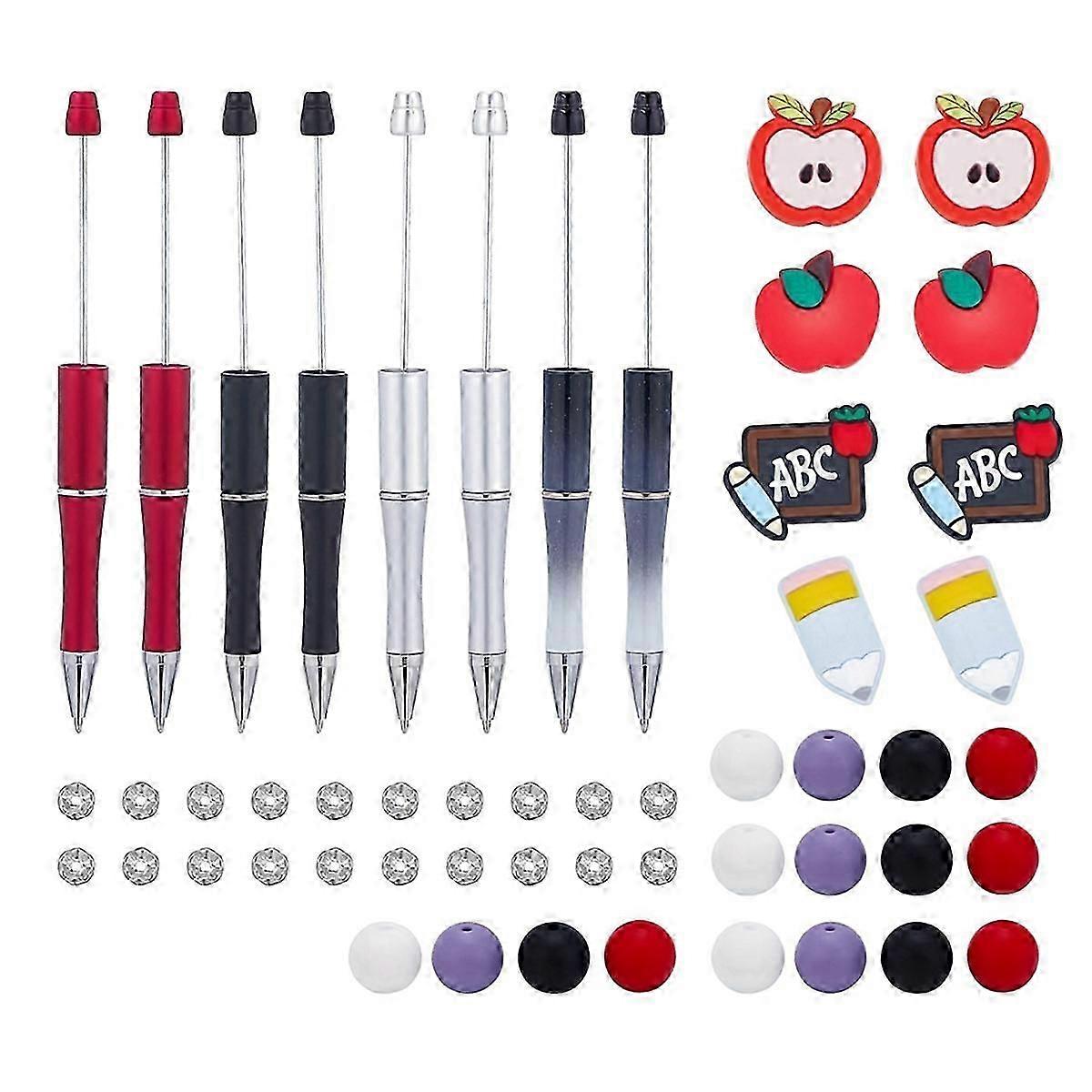 8set Beadable Pen Silicone Spacer Bead Set Diy Bead Pen For Women Kids Gifts Office Diy Back To School Stationery Set