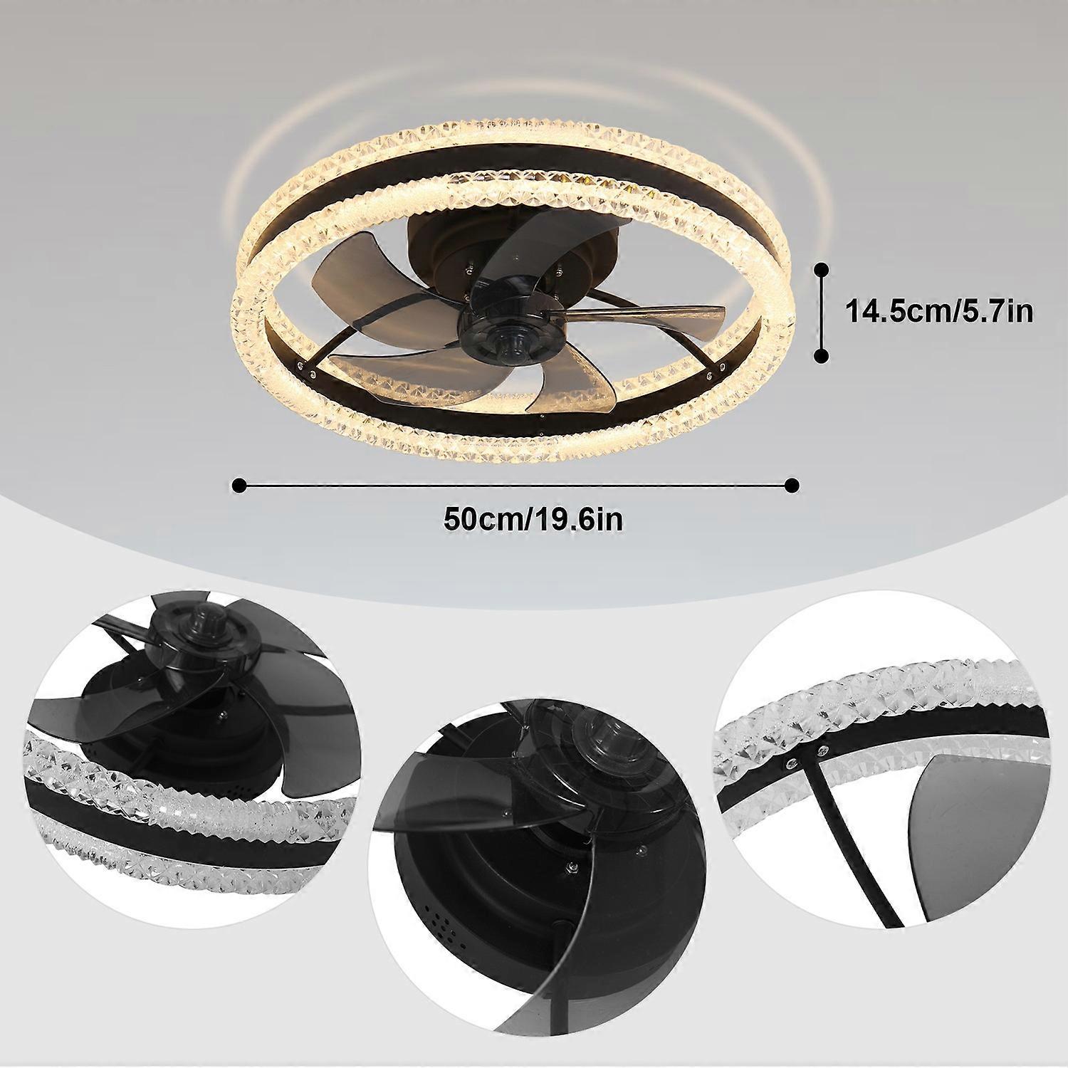 Luxury Crystal Ceiling Fan Lamp Semi-Flush Mount Ceiling Fan Light Low Noise with Remote Control APP