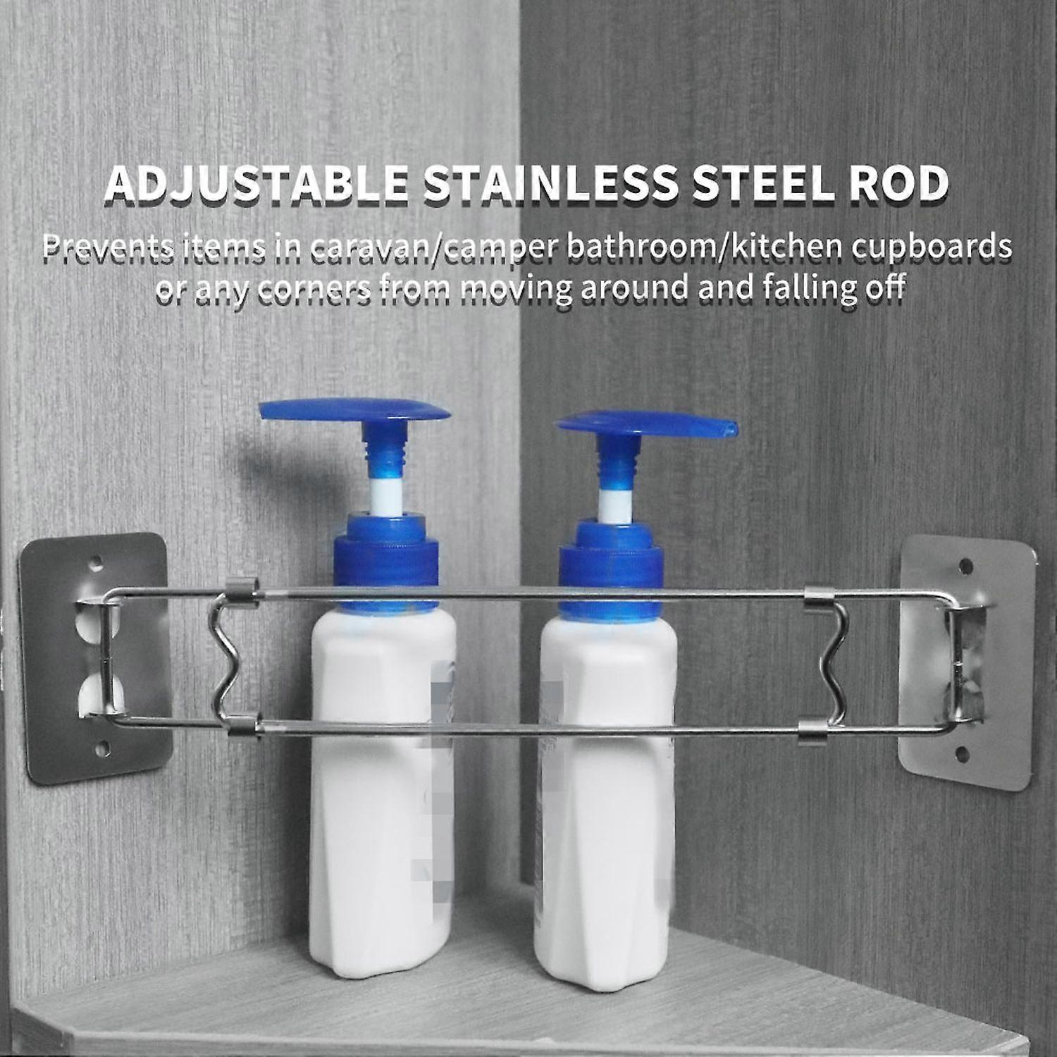RV Shower Corner Storage Bar, Adjustable Stainless Steel Bathroom Corner Storage Bar for Camper Trav