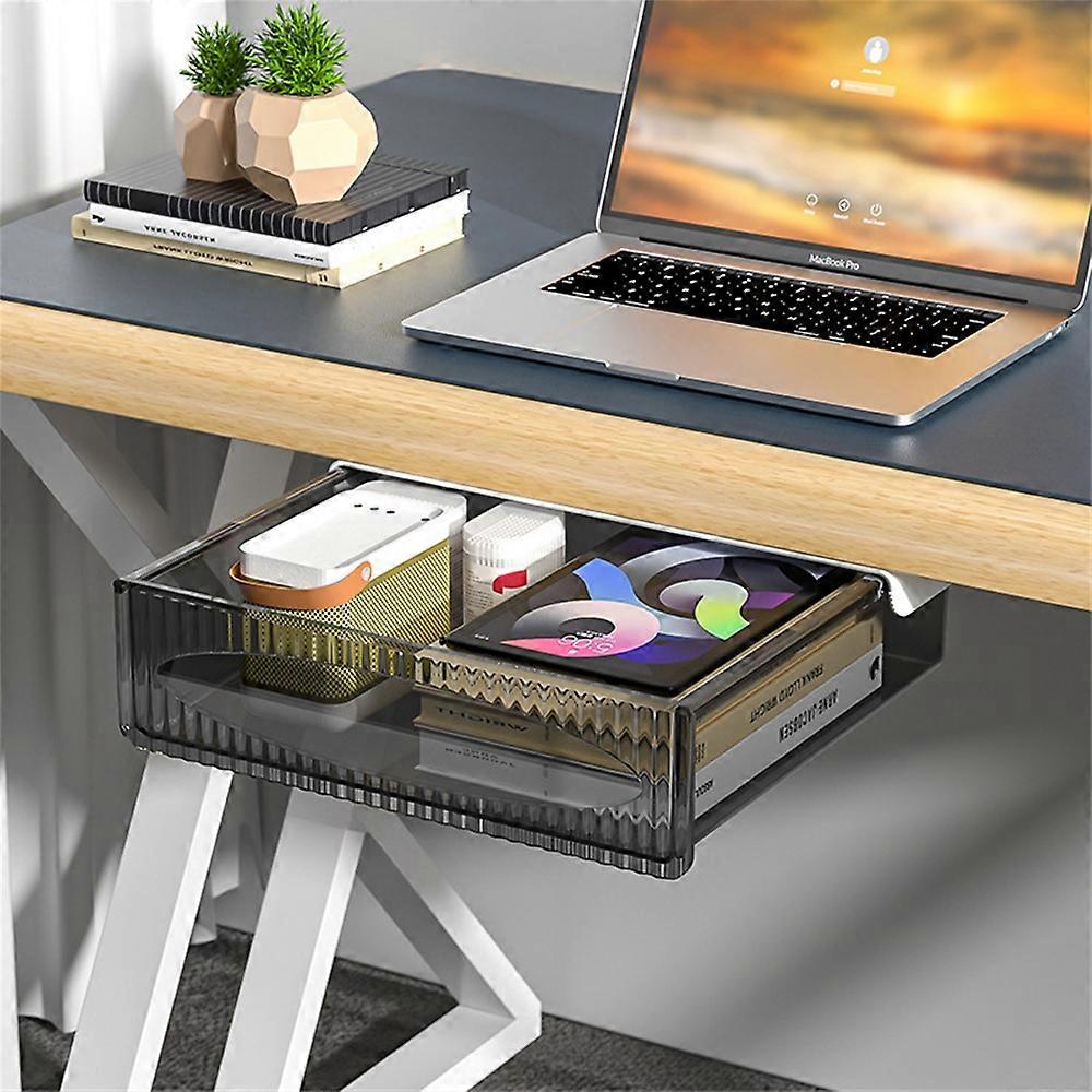 Under Desk Drawer Hidden PET Storage Box Pull Out Hanging Organizer Size L-Black