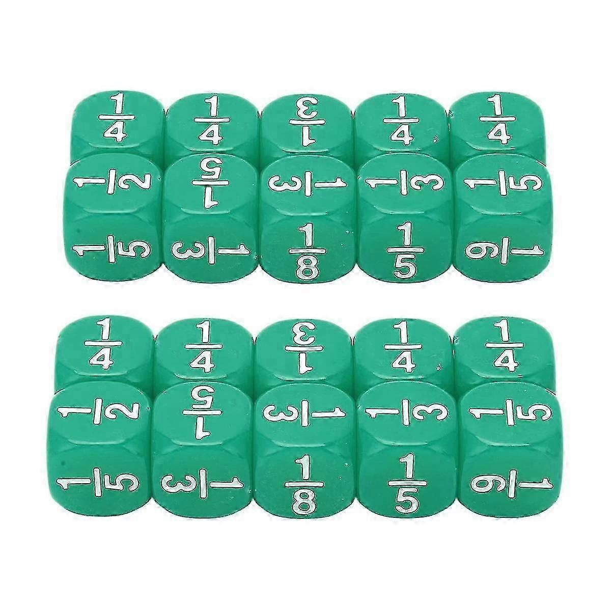 Pour l’enseignement de l’ensemble de dés - 20Pcs Fraction Dice Class Set Acrylique, dés mathématiques à 6 faces (vert)