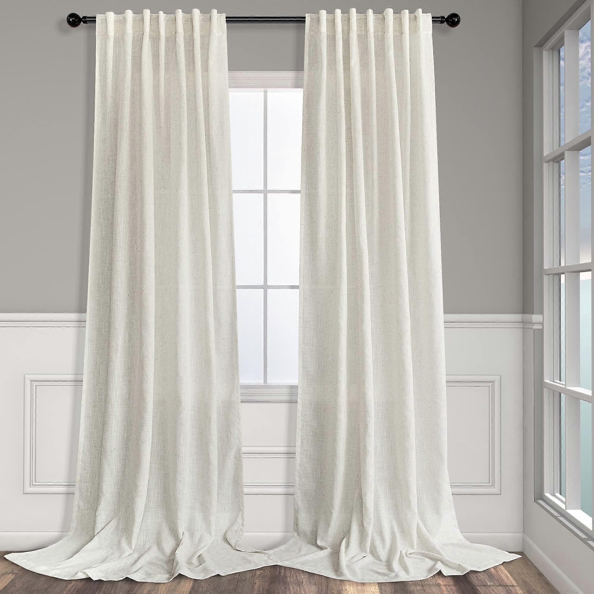 2 Panel Curtains Natural Linen Back Tab Light Filtering Semi Sheer for Living Room 52"W x 84"L