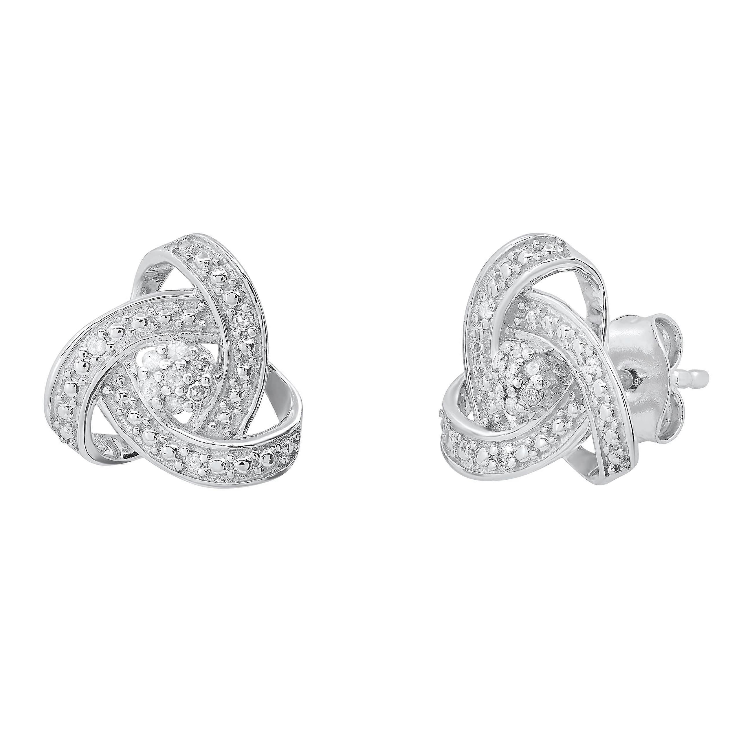 0.10 Karat Round White Diamond Trefoil Knot Stud Earrings in 925 Silver | Triangle Cluster Design
