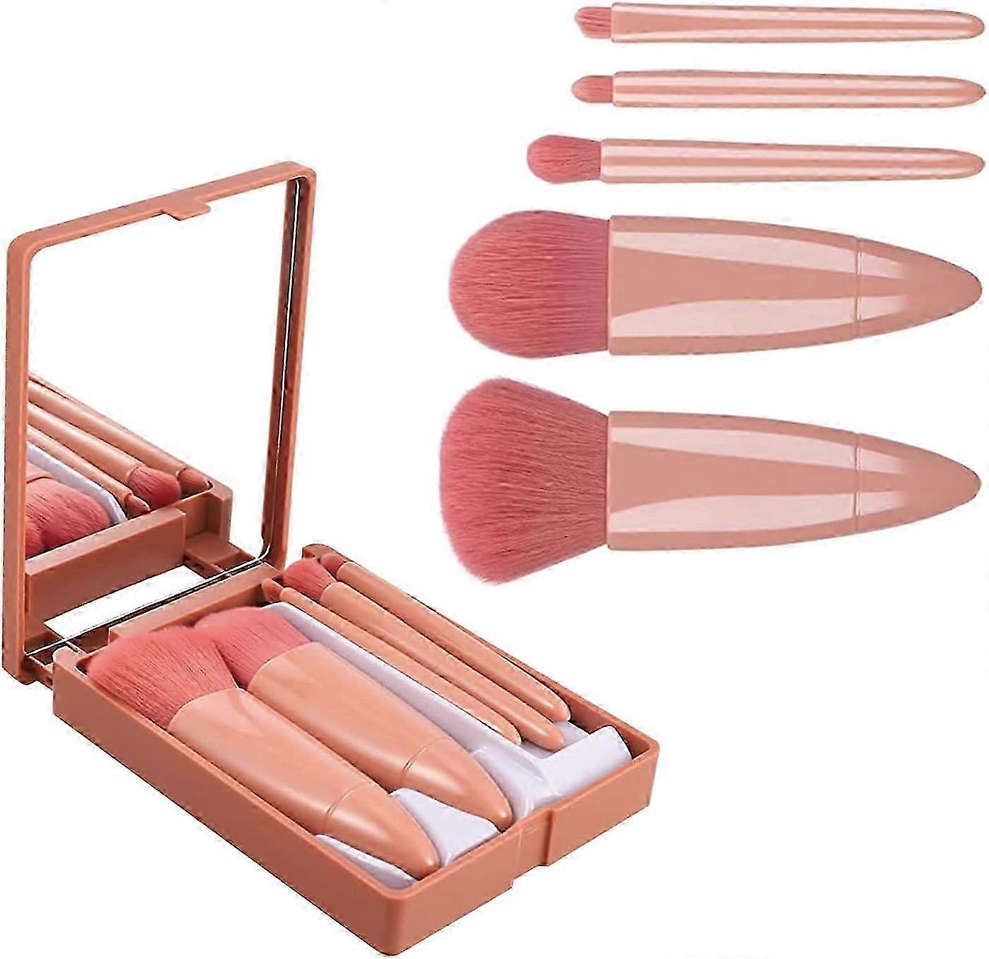 5pcs Portable Makeup Brush Set with Mirror Box - Soft Travel Brushes
