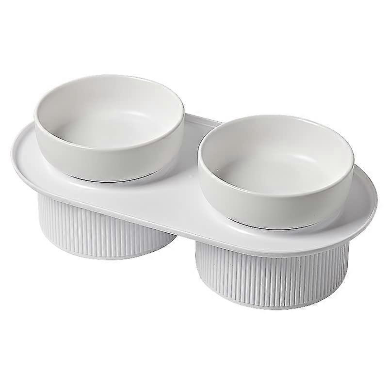 Ceramic Elevated Cat Bowls Set, 2 Pack Raised Food and Water Dishes, Whisker Friendly Design, 12oz Capacity
