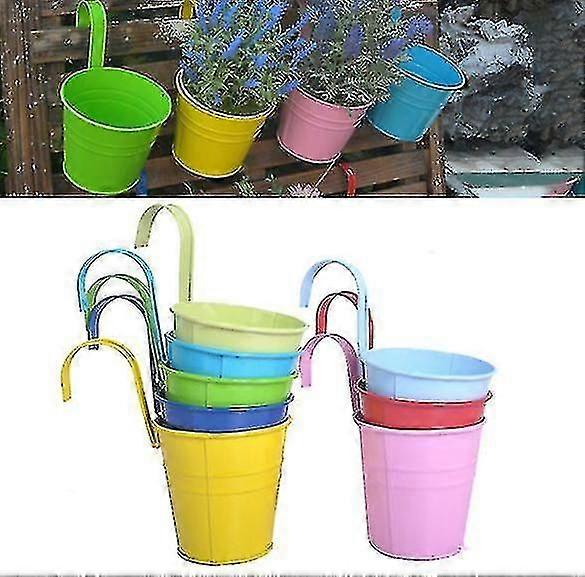 メタルアイアンフラワーポット花瓶ハンギングバルコニーガーデンプランターホームデコレーション、2個、ピンク+レッドShizhiブティック