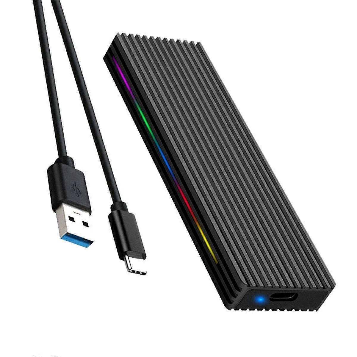 M.2 M Key SSD Enclosure Case 10Gbps/5Gbps USB3.1 NGFF Protocol USB-C Mobile Case Aluminum Alloy with RGB Light-Black