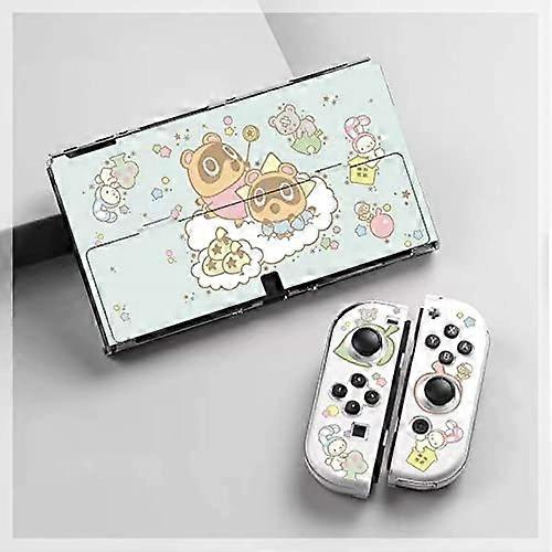 Nintendo Switch OLED Case Cover, Animal Party Dockable Ergonomic Soft Grip Case for Joy-Con Controllers, Sparkle Skin Set