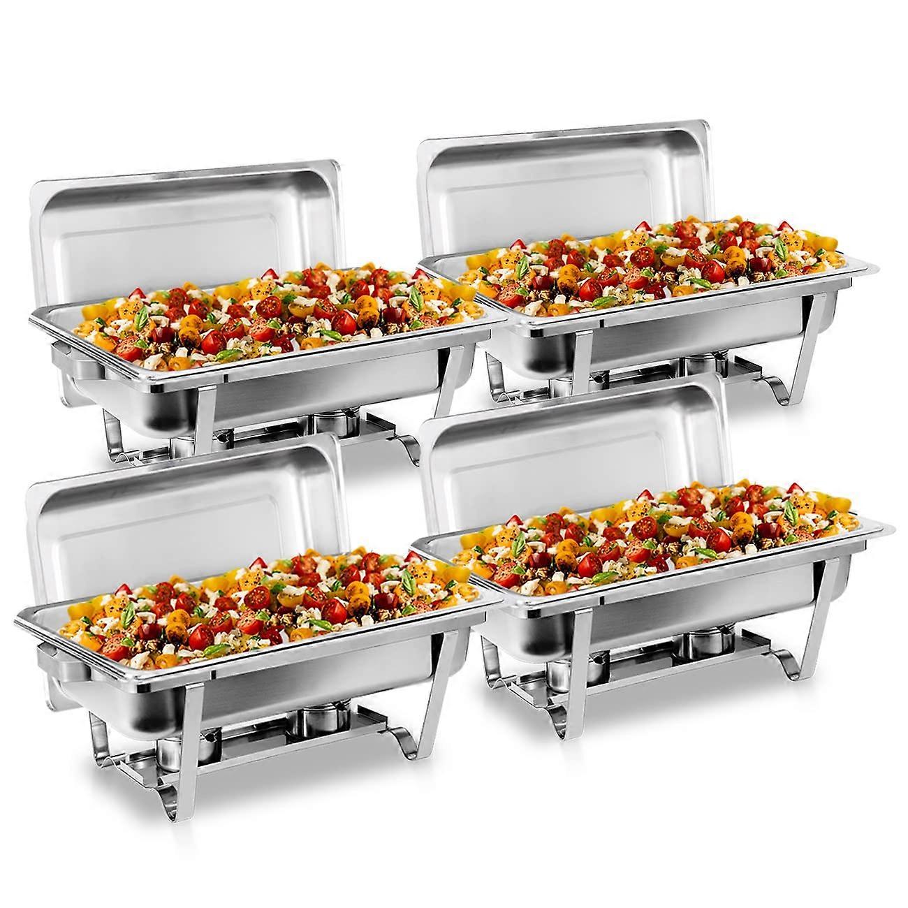 8 Qt Stainless Steel 4 Pack Full Size Chafer Dish w/Water Pan, Food Pan, Fuel Holder and Lid For Buffet/Weddings/Parties/Banquets/Catering Events (4)